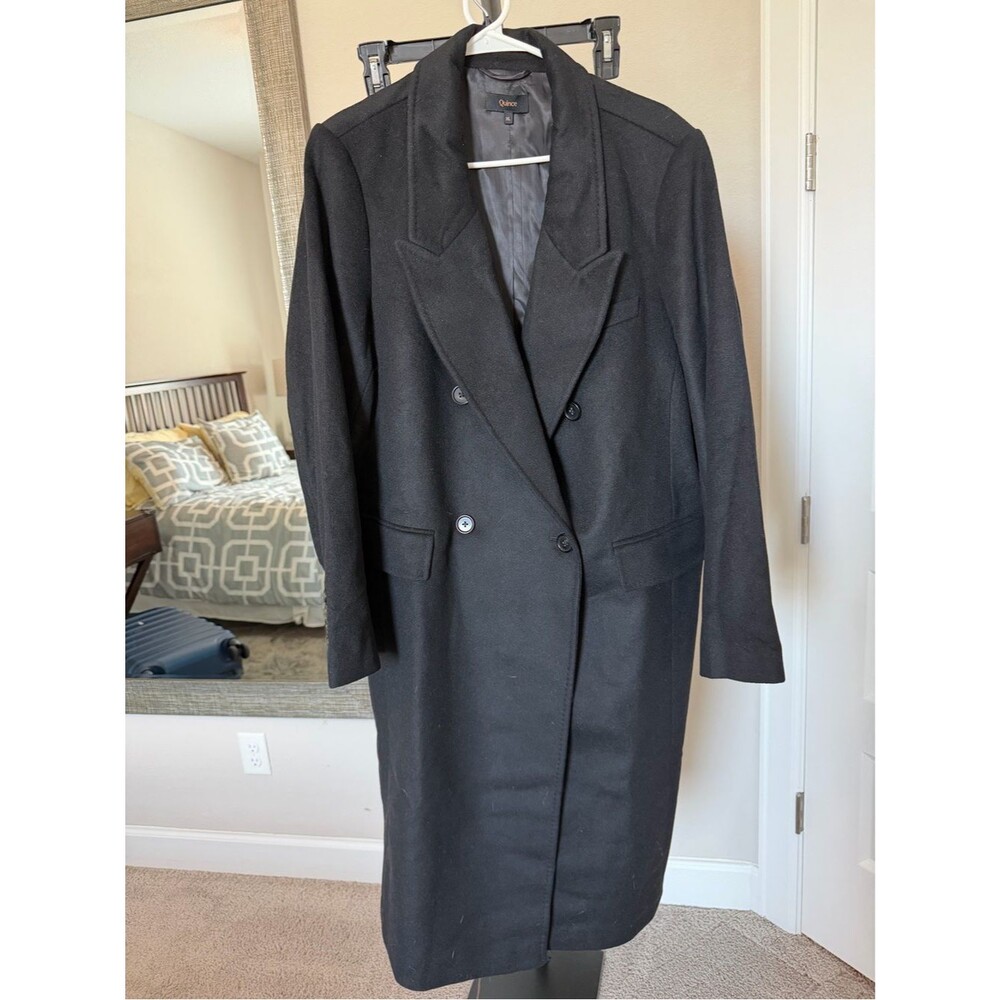 Quince Italian Wool Black Double-Breasted Wool Pea Coat Black XL NWOT